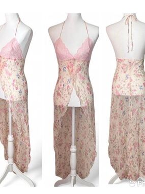 Vintage Victoria's Secret floral chiffon halter neck slip dress 90s 00s Sheer